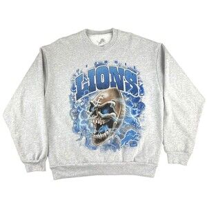 Unisex SANA x Detroit Lions Skull Football Crewneck Sweatshirt NFL Gray Sz Large
